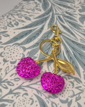 Llavero Charm Cerezas Moradas Con Brillo Morado