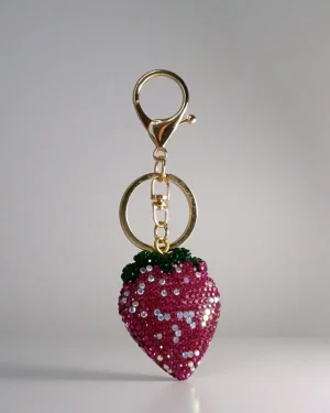 Llavero Charm Frutillas Moradas Brillo Plateado