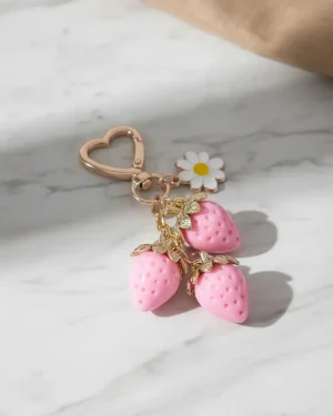 Llavero Charm Frutillas Rosas