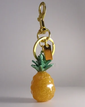 Llavero Charm Piñas Amarillas Con Brillo Dorado